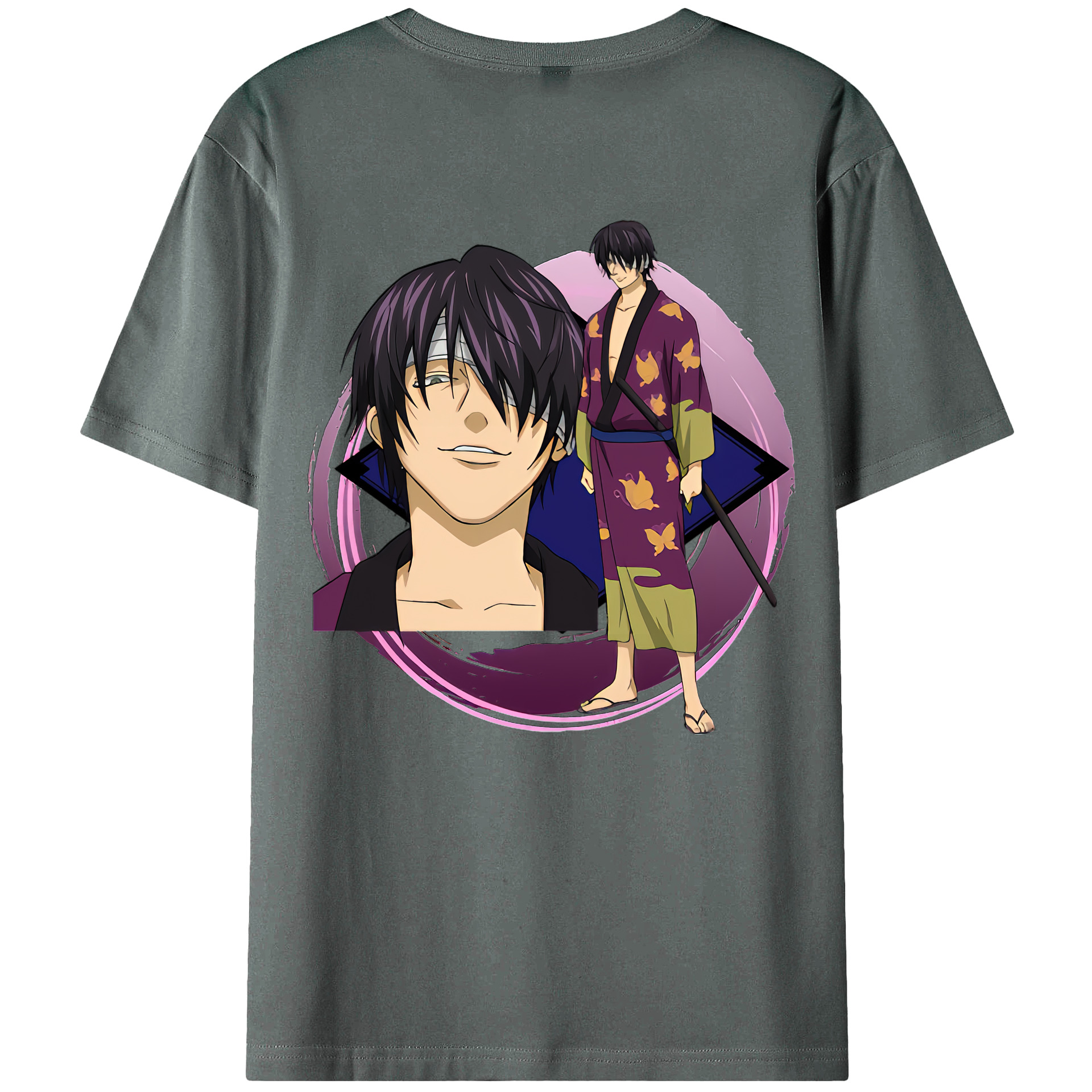 （画像用） ぎんたま 坂田銀時（さかたぎんとき） 神楽 志村新八（しむら しんぱち） GINTAMA Sakata Gintoki Kagura Shimura Shinpachi 綿100％ メンズ半袖Tシャツ（バックプリント） 通気性